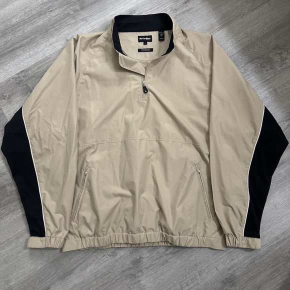bollé GOLF Tan & Black Colorblock Quarter Zip Windbreaker Waterproof Sz L - Picture 1 of 5